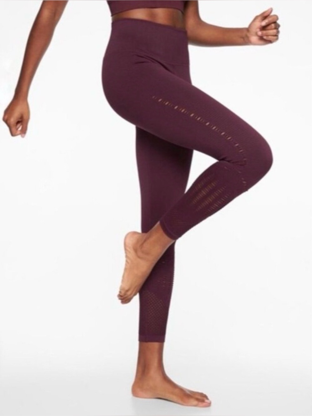 Athleta Persistence Laser Cut 7/8 Tight Leggings Burgundy Red Womens Small